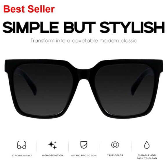 Oversized Square Sunglasses with UV 400 Protection, Metal Accents main image 7